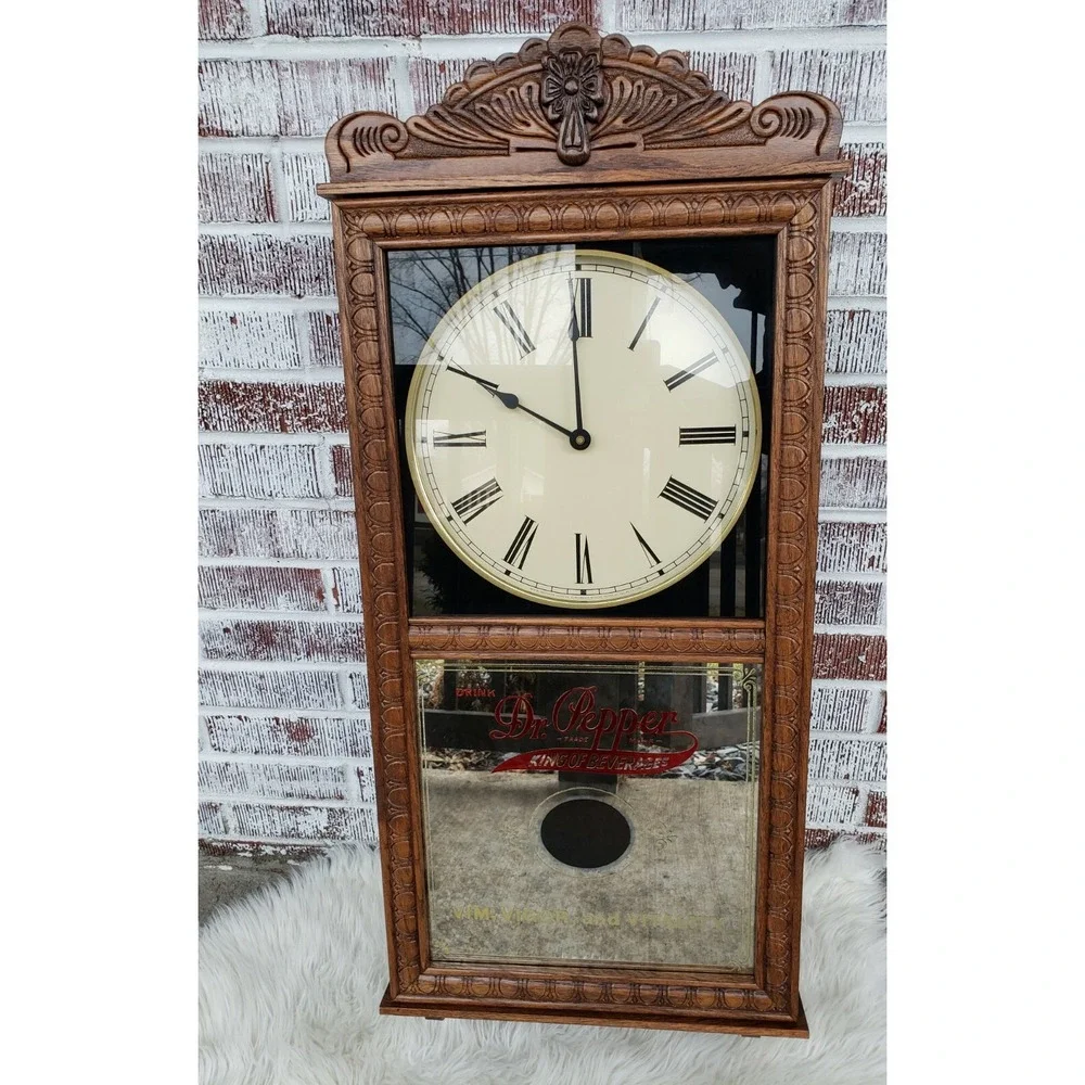 HUGE Vintage Dr. Pepper‎ Wooden Wall Clock - NEVER DISPLAYED!  Soda Advertising